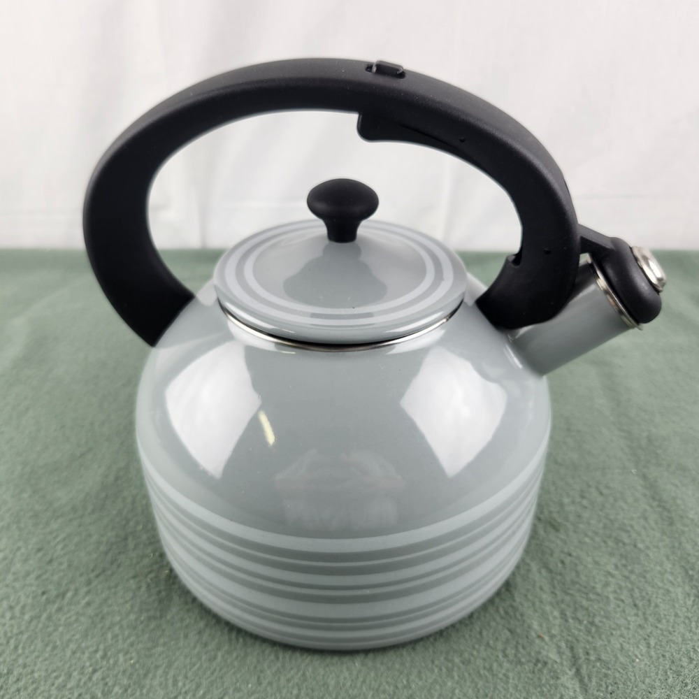 Temptations Gray Enamel Tea & Whistling Kettle with Ergonomic Plastic Handle
